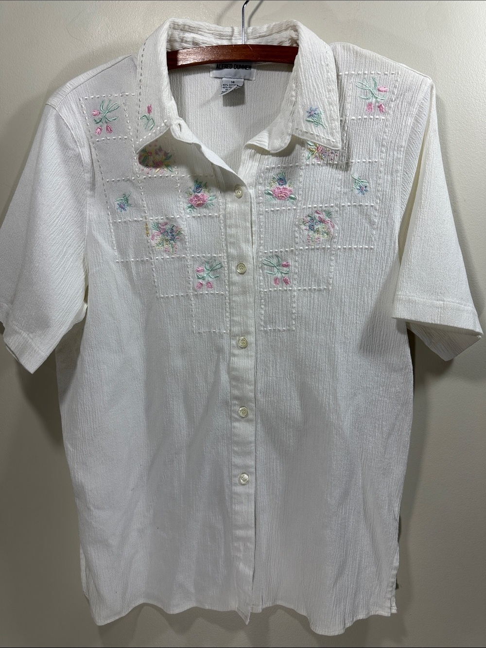 Alfred Dunner White Embroidered Button-Up Shirt with Pastel Floral Accents 14
